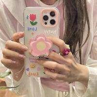 【Great. Cell phone case】เกาหลีน่ารักดอกไม้3D ดูดยึดกรณีโทรศัพท์สำหรับ iPhone 11 12 13 Pro XS Max มินิ X XR 7 8บวก SE ซิลิโคนอ่อนนุ่มปกหลัง