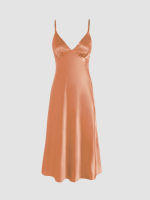 Cider Solid Satin V-neck Cami Maxi Dress