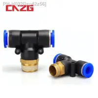 Air Connector Fitting T Shape 6mm 8mm 10mm 12mm 4mm Hose Pipe to 1/8 1/4 M5 3/8 1/2 BSPT Male Thread Pneumatic Coupler GOLD