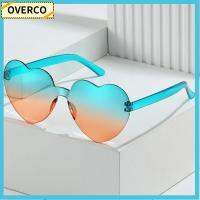 OVERCO ตลกๆ สีลูกอมสี เลนส์ไล่ระดับสี แว่นกันแดดสำหรับงานเลี้ยง แว่นตากันแดดรูปหัวใจ ที่บังแดด แว่นตารูปหัวใจ