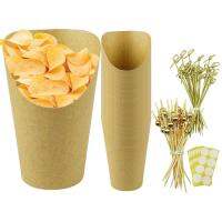 Charcuterie Cups With Sticks Paper Boxes for Snack 12oz Kraft Paper Cups with Cocktail Toothpicks for Egg Puff Waffle Fruit Skewer Chips Popcorn capable