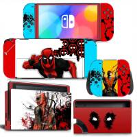 Marvel Deadpool Spiderman Coverage สติกเกอร์ผิวสำหรับ Switch OLED Switcholed Iron Man เกมคอนโซล Para Controller ฟิล์มป้องกัน-yrumrudang