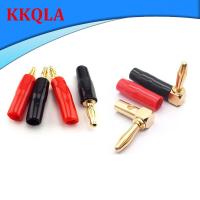 QKKQLA 1pair Gold Plated Copper 4mm Banana Plug Connector jack Adapter Solder-Free Screw right angel straight Audio Speaker