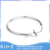 Femme celet 925 Sterling Silver Moments Heart T-Bar Snake Chain celet Bangle for Women Fine Women Jewelry Gift Pulseira