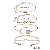 [The Bakerry] 4ชิ้น/เซ็ตสร้อยข้อมือผู้หญิง Bohemian Crystal Leaf Moon handmade Alloy กำไลข้อมือ