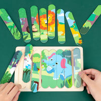 Double Sided Animals Strip Jigsaw Puzzles Baby Toy Montessori Materials Educational Wooden Toys For Children Kids Learning Toys