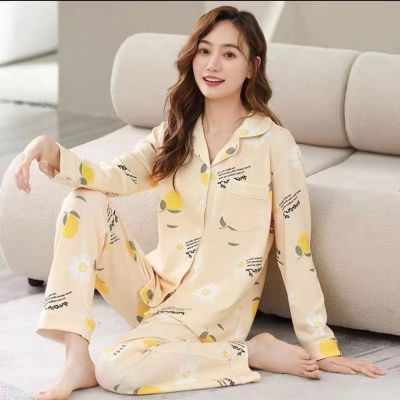 MUJI High quality 2023 new womens pajamas autumn long-sleeved loose plus-size suit cute cartoon home clothes cardigan casual