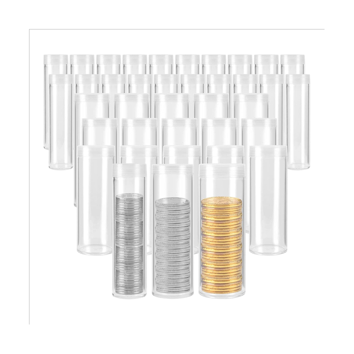 Coin Tubes Assorted Sizes Coin Storage Tubes Clear Plastic Coin Tubes