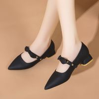 HOT★ใหม่ผู้หญิง Rivet Mary Jane รองเท้าสำหรับหญิงโบว์ปั๊ม Pointed Toe Slip บนเรือรองเท้ารองเท้าส้นสูงรองเท้าผู้หญิงสำนักงานเจ้าสาว9916N