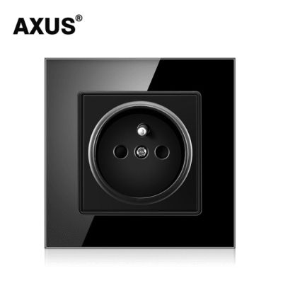 Axus เต้าเสียบไฟฟ้าเต้าปลั๊กเสียบต่อสายดินที่เสียบไฟแผงหน้ารถแก้วคริสตัลสีขาวเบ้าปลั๊กติดผนังมาตรฐานฝรั่งเศส16a Ac 110V-250V