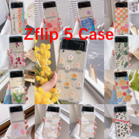 สำหรับ Samsung Galaxy Z เคสฝาพับ5 ZFlip 4 ZFlip 3เคสเคสทนกระแทกป้องกันเคสโทรศัพท์ Flip5หน้าจอพับเก็บได้เคสโทรศัพท์เคสลายดอกไม้สีเรียบง่าย