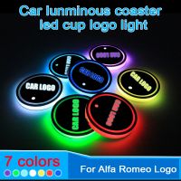 【CC】 2PCS Led Car Cup Holder Coaster Alfa logo 159 giulietta mito 147 156 giulia gt stelvio brera Accessories