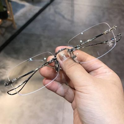 2022 new gold wire framelesssquare ultra-light mens Korean version of the tidecan be equipped with myopia degree anti-blue light women