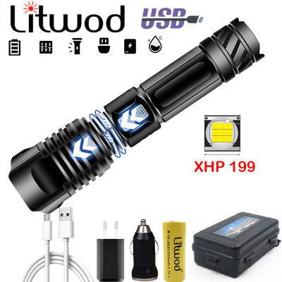 0LM XHP199 Led Flashlight USB Rechargeable Battery FlashLight Torch Aluminum Zoomable Waterproof 26650 Battery