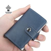 Smart RFID Blocking Wallet Anti-theft Aluminum Alloy Vintage Multi-Card Holder Leather Wallets Auto Pop-up Purse Dom