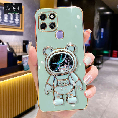 AnDyH Phone Case infinix Smart 6/X6511/X6511B/X6511E 6DStraight Edge Plating+Quicksand Astronauts who take you to explore space Bracket Soft Luxury High Quality New Protection Design