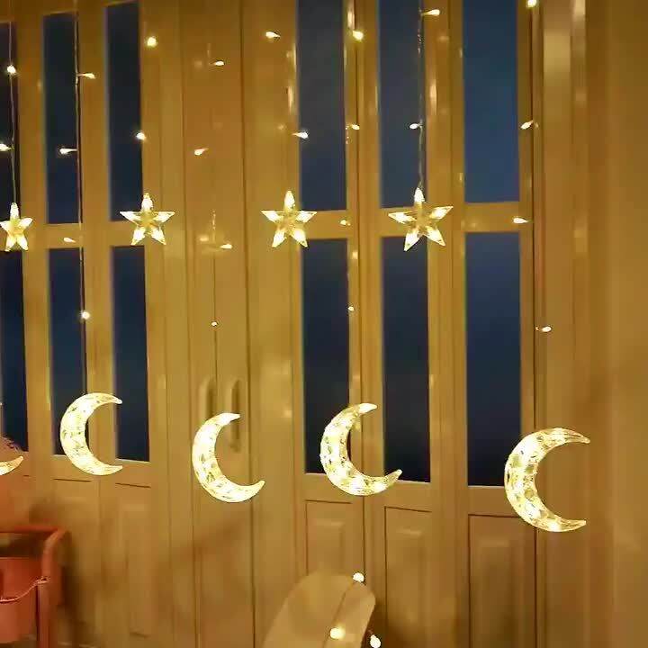 Hot M Led Fairy Curtain String Light Moon Star Pentagram Garland