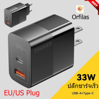 Orfilas ?ที่ชาร์จ USB C 33W GaN Type-C PD ชาร์จเร็ว สําหรับ iP 14 13 12 11 Pro Max XS 8 P iPd Pro Air Mini ปลั๊กชาร์จโทรศัพท์มือถือแบบเร็ว（US/EU）