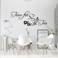 Large Time for Tea Butterfly Wall Sticker Kitchen Coffee Cafe Relax Time Wall Decal Office Dining Room Vinyl Home Decor