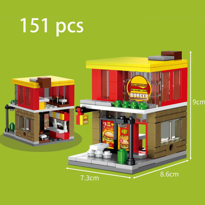 ใหม่-mini-city-shops-street-view-blocks-ตลาดร้านค้าปลีกร้านอาหารชุดของเล่นอาคาร-creative-moc-กีตาร์อิฐ-architecture