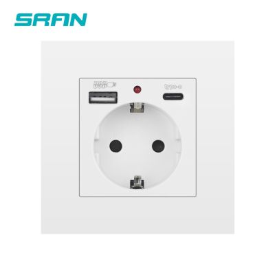 EU Power Socket  Socket With Usb Charging Port and Type c 2.1A 16A Gray PC Panel  86mm*86mm Russia Spain Wall Socket SRAN