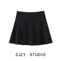 ZR ROK Mini จีบวิทยาลัยแบบบางเข้ากับทุกชุดสำหรับผู้หญิงแฟชั่นสไตล์ยุโรปและอเมริกันเอวสูง