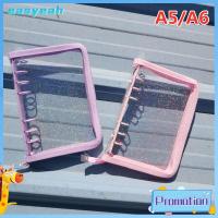 EASYEAH โปร่งใส กลิตเตอร์ ใบไม้หลวม บัญชีมือ A5 A6 แฟ้มซิป คลิปหนีบกระดาษ 6 รู ปกโน้ตบุ๊ค