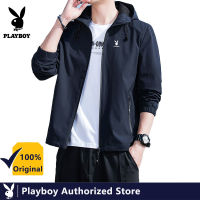 PLAYBOY แจ็คเก็ตระเบิดฤดูใบไม้ผลิและฤดูใบไม้ร่วงใหม่เสื้อคลุมด้วยผ้าบางชุดเทรนด์เกาหลีเสื้อฮู้ดหล่อ