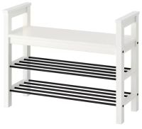 HEMNES Bench with shoe storage, white, 85x32 cm (เฮมเนส ชั้นวางรองเท้าพร้อมที่นั่ง , ขาว 85x32 ซม.)