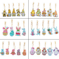 5D Diamond Painting DIY Bunny Cat Dwarf Keychain Double Sided Crystal Drill Keyring Bag Pendant Car Decoration Handcrefts Gift