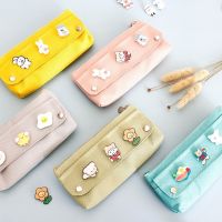 【CC】✧☃  Kawaii Large Stationery Storage Canvas Makeup School Supplies for Kids W/ Badge