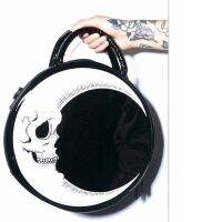 JIEROTYX ผู้หญิง Lady Girl Punk Dark Skull Head Thunder แฟลชพิมพ์ Gothic Cross Body MOON Messenger กระเป๋ารอบกระเป๋าถือ Harajuku