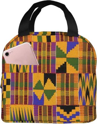 Reusable Insulated Lunch Bag African Weaving Portable Insulated Lunch Bax Cooler Tote Box For Women Men Adults College Work
