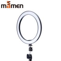 MAMEN LED หรี่แสงได้ถ่ายภาพเซลฟี่โคมไฟแหวนไฟวิดีโอบนยูทูปสตูดิโอถ่ายทอดสดแหวนไฟแหวนความงามภาพพร้อมขาตั้งกล้อง