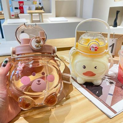 【CW】 1000ml Kawaii Kettle with Sticker and Plastic Cups Large capacity Leakproof Drinkware Child Gifts for