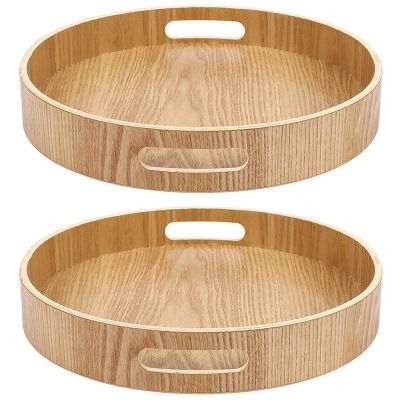 Round Serving Bamboo Wooden Tray for Dinner Trays Tea Bar Breakfast Food Container Handle Storage Tray