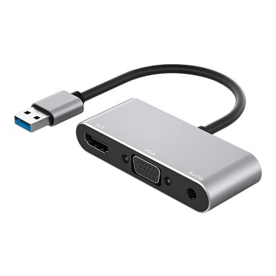 【ยืดหยุ่น】 USB 3.0 HUB To VGA HDMI 3.5 Audio Adapter Dock 3 In 1 1080P HD Multi-Display Converter Splitter สำหรับ Windows 7/8/10/11、 MAC OS