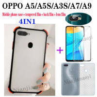 (4IN1) เหมาะสำหรับ Oppo A5S A12 A3S A12E A15 A9 2020 A91 A31 2020 Anti-Shock ป้องกันเลนส์กล้อง Case เคสโทรศัพท์ Frosted ฝาหลัง + Hard ฟิล์ม + ฟิล์มด้านหลัง + ฟิล์มเลนส์