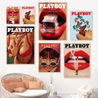 Retro Fashion Poster Play Boy Flowers Bunny Glasses Butterflies Red Lips Canvas Painting Prints Wall Art Picture Home Decor