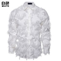 Sexy Black Feather Star Clubwear Shirt Men  Stage Prom Dress Shirts Mens Party Dinner Event Prom Shirt Male Chemise Homme