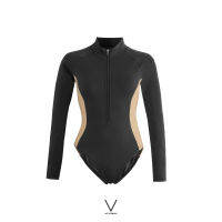 SS2023 BLACK &amp; NUDE BODYSUITSUIT  ชุดบอดี้สูทว่ายน้ำ สีดำแถบสีเนื้อ ผ้าหนา มีฟองน้ำในตัว กัน UV UPF 50+