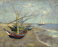 เรือประมงบนชายหาดที่ Les Penguprvicent Van Gogh พิมพ์ภาพวาดบนผ้าใบสำหรับตกแต่งผนังศิลปะ Gift