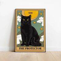 Black Cat The Protector โปสเตอร์วินเทจ,พิมพ์ของขวัญคนรักไพ่ทาโรต์,ภาพวาดผ้าใบกราฟฟิตีนามธรรม,ภาพผนัง Cuadros สำหรับห้อง