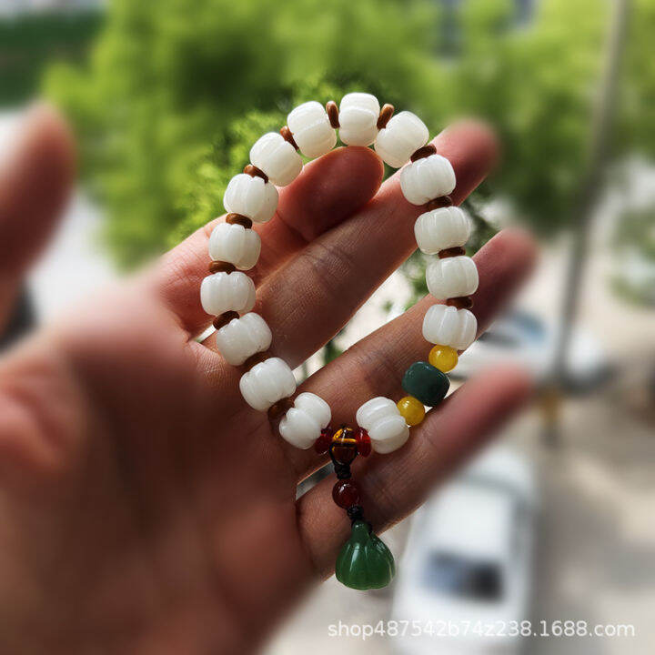 faxi-white-jade-bodhi-hand-rings-สร้อยข้อมือดอกบัวหยกขาว-pumpkin-hand-rings-ลูกปัดจราจรประดับมือโบราณ-llq7