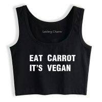 Eet Wortel Het Vegan Patroon Tank Top Vrouwen Humor Plezier Flirt Print Yoga Sport Workout Crop Top Gym tops