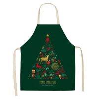 Christmas Tree Pattern Green Linen Sleeveless Hand Rub Waist Apron Home Holiday Kitchen Decor Cleaning Tool Baking Anti-greasy Aprons