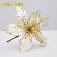 [Yulikeit] ดอกไม้ปลอมชี้ของตกแต่ง Pakaian Glitter ต้นคริสต์มาส