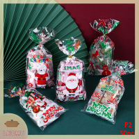 ? LECHU? 50pcs Merry Christmas ถุงขนมพลาสติกพร้อมกระเป๋าบรรจุภัณฑ์ริบบิ้น