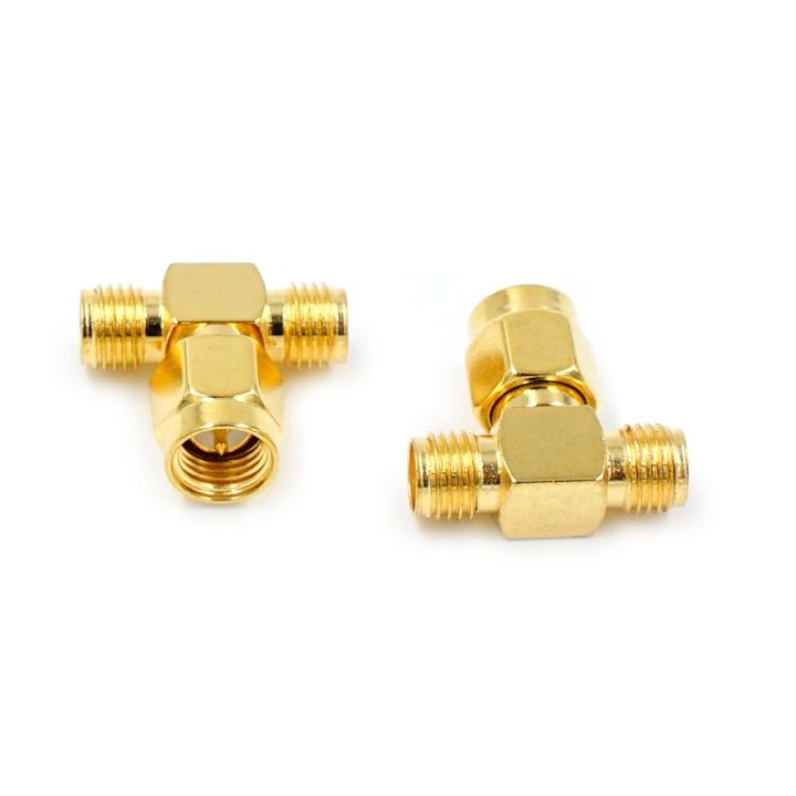 t-type-sma-male-plug-to-2-sma-female-jack-rf-coaxial-connector-3-way-splitter-antenna-converter-gold-plated-brass-electrical-connectors