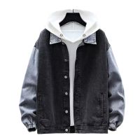 ผู้ชาย Denim Coat บล็อกสี Single-Breasted แขนยาวหลวม Turndown Collar Streetwear ฤดูใบไม้ผลิฤดูใบไม้ร่วง Jean Jacket สำหรับ Outdoor